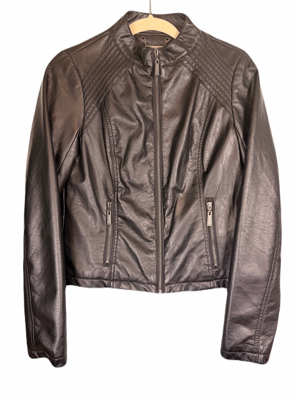 J2 Faux Leather Moto Motorcycle Jacket Quilted Shoulder Black M